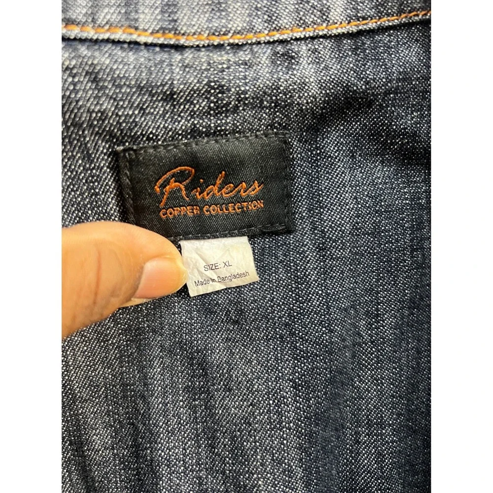 Riders Copper Collection‎ Denim Blazer Jacket Dark Wash Embroidered Womens XL